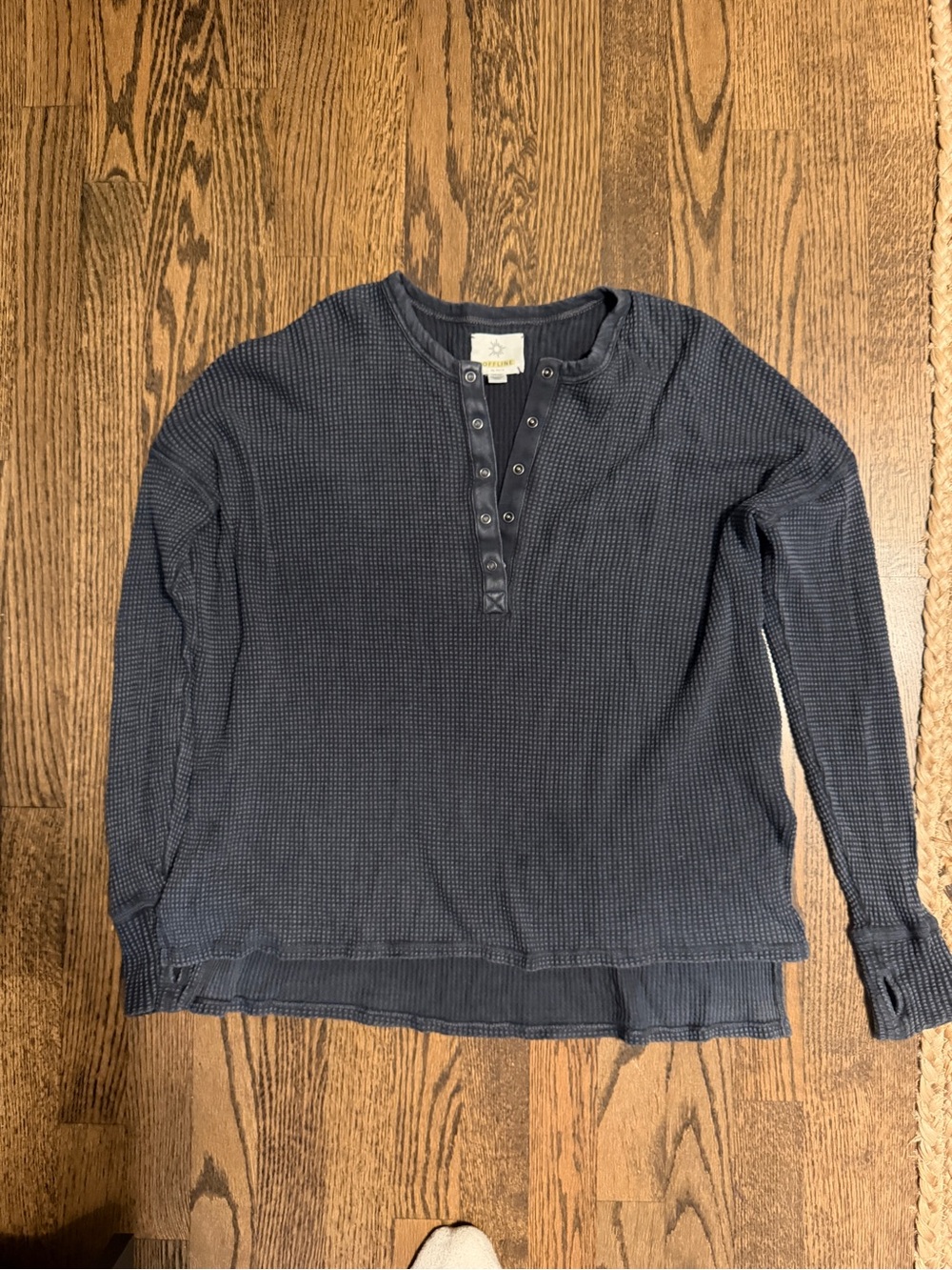 aerie Navy Waffle Henley Long Sleeve Top